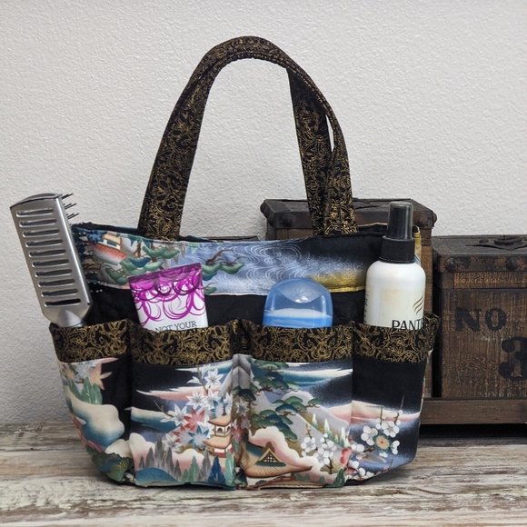 Hand Crafted Bingo/Tote Bag Asian Inspired Cotton Fabric - Picture 2 of 7